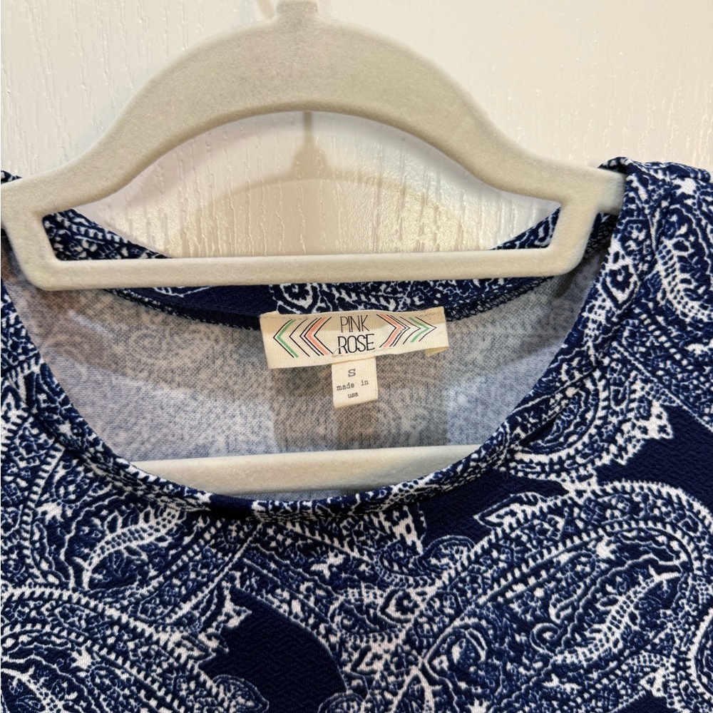 Pink Rose Navy and White Paisley Mini Dress - Picture 2 of 3